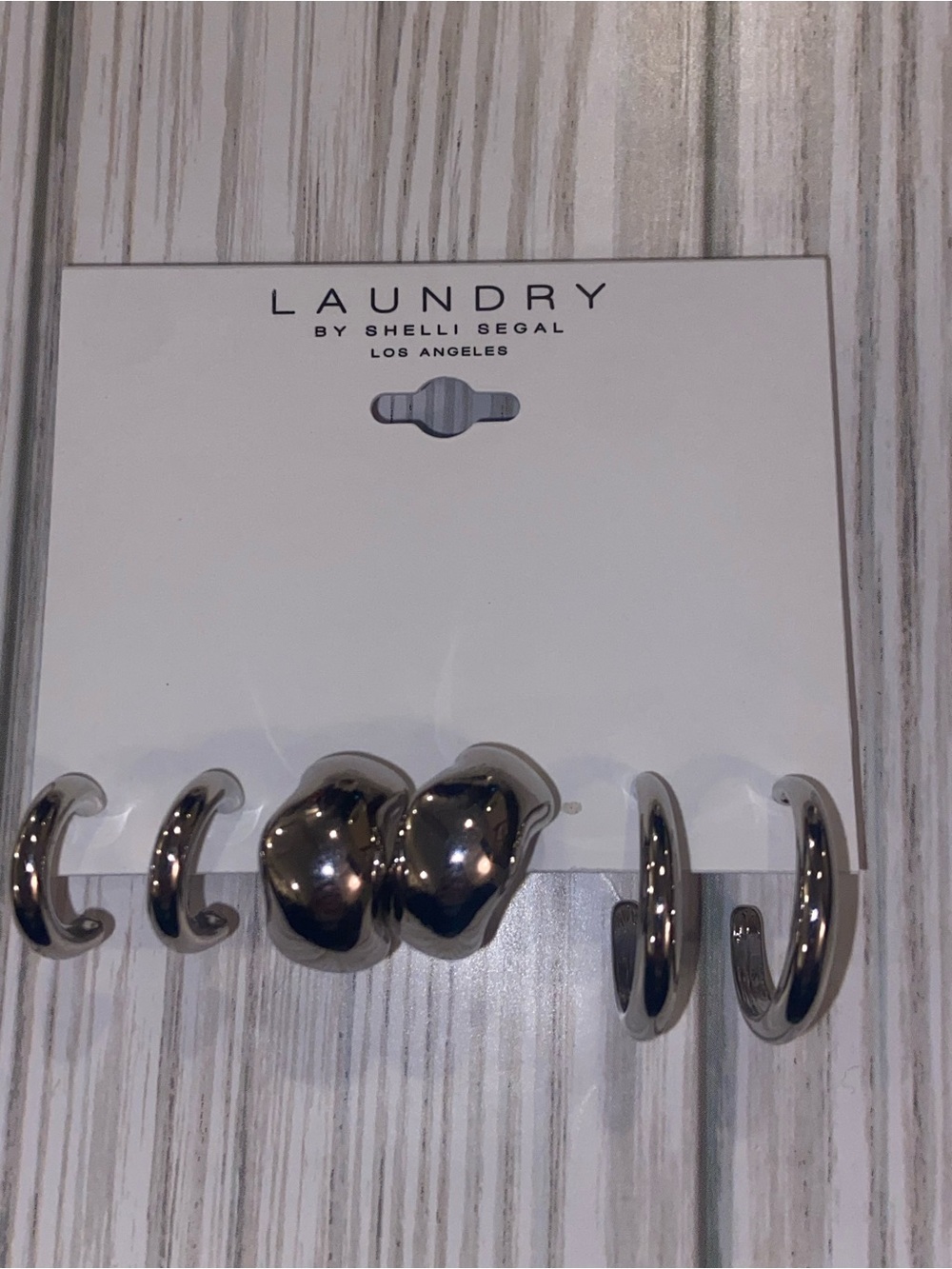 NWT Laundry by Shelli Segal set of three silver hoop earrings